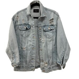 Streetwear Society Distressed Denim Jean‎ Jacket Light Blue Women's XS Grunge